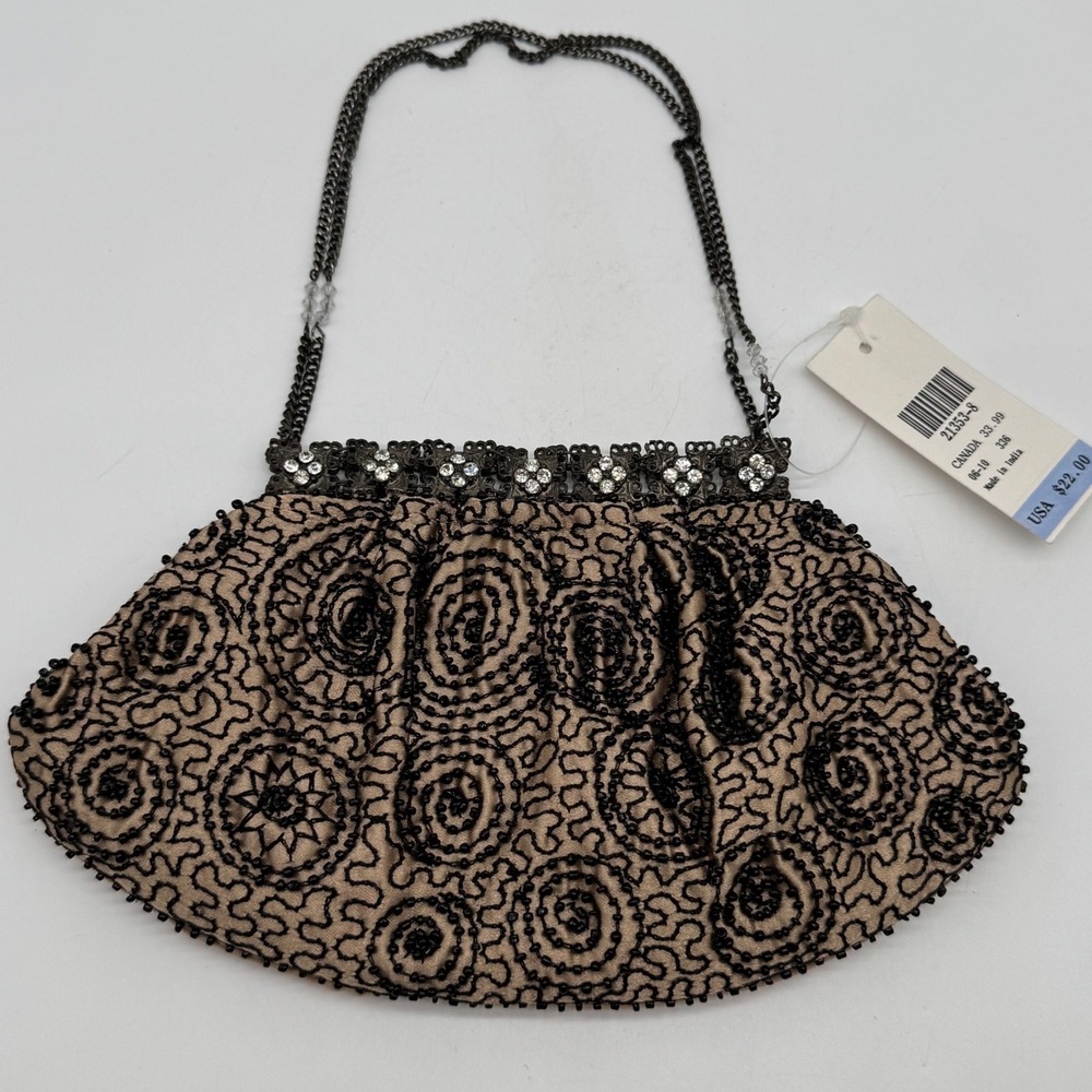 La Regale Beaded Cocktail Bag NWT Black Swirl Starburst Evening Purse Magnetic